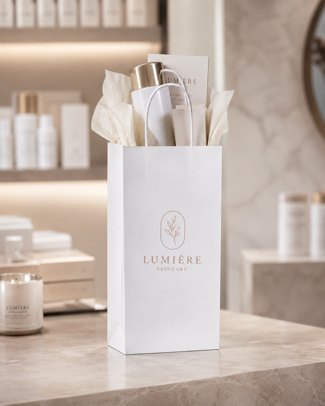 Small white twisted handle paper bag for jewelry and gift items